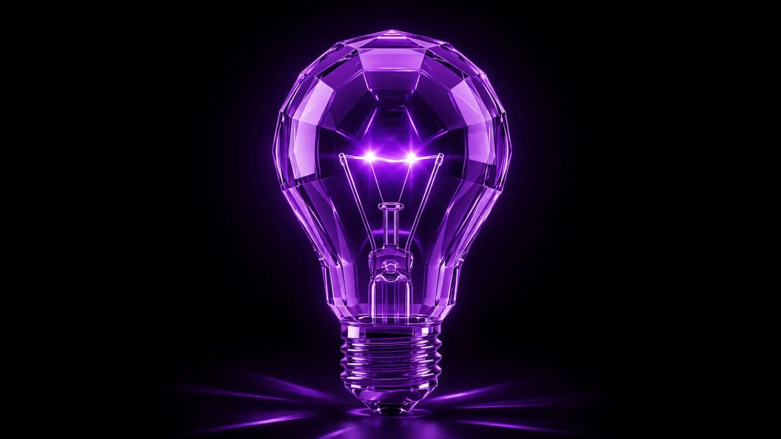 purple crystal geometric light bulb glowing on black background creative idea Indian creators 2026