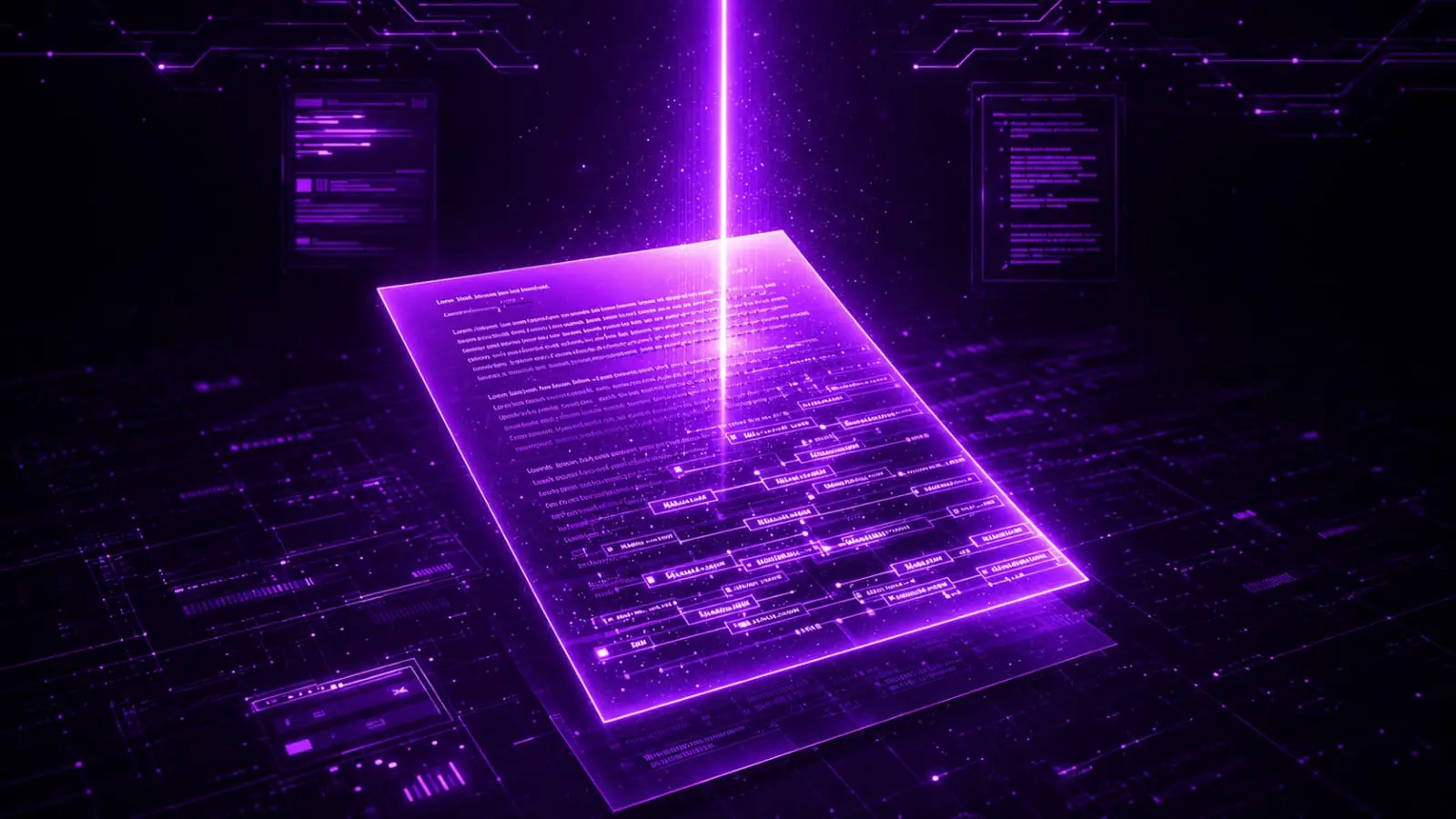 purple neon glowing digital document with flowchart and laser beam on dark tech background Indian creators 2026