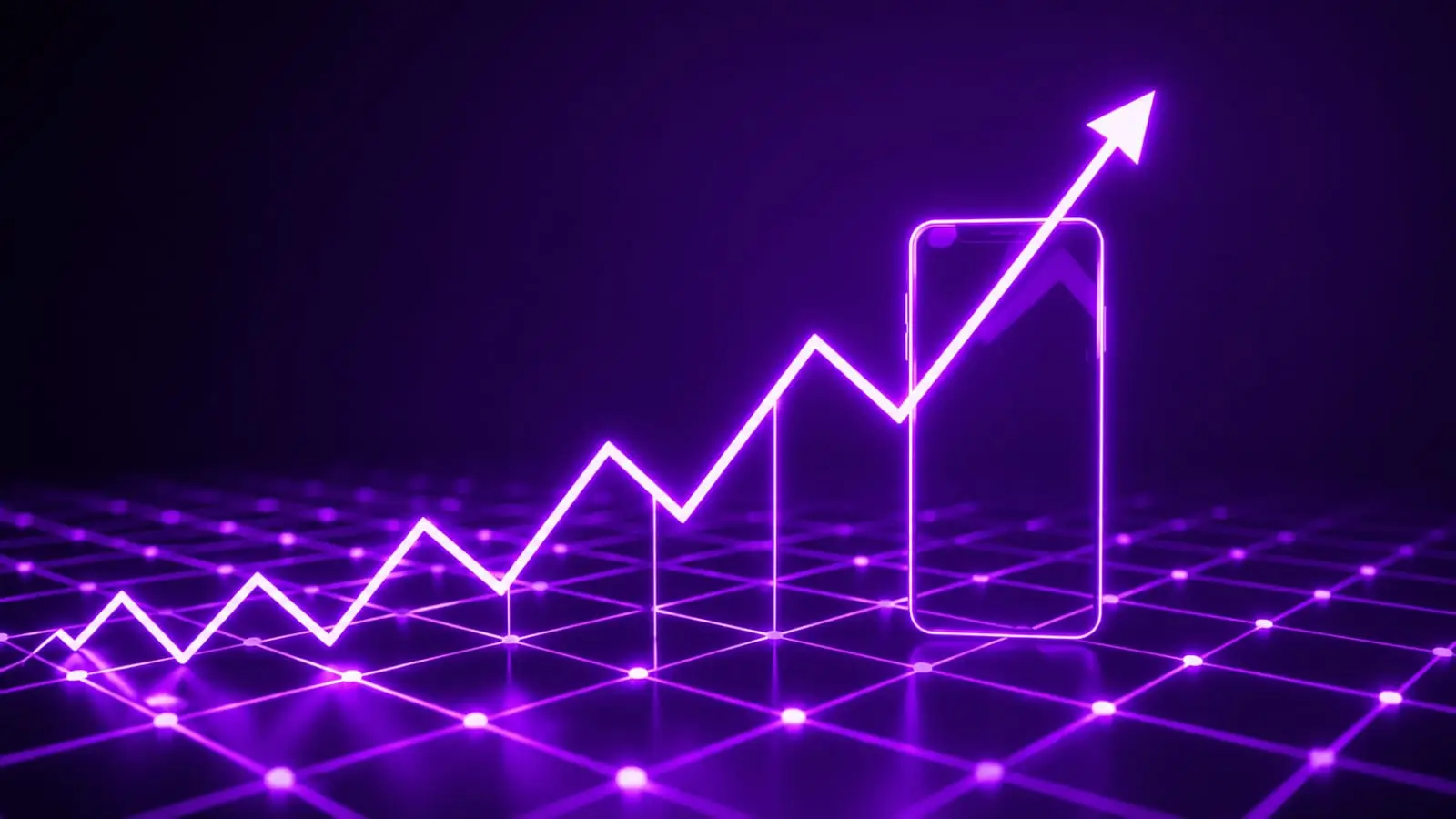 Neon growth chart with smartphone representing Discord community growth for Indian creators