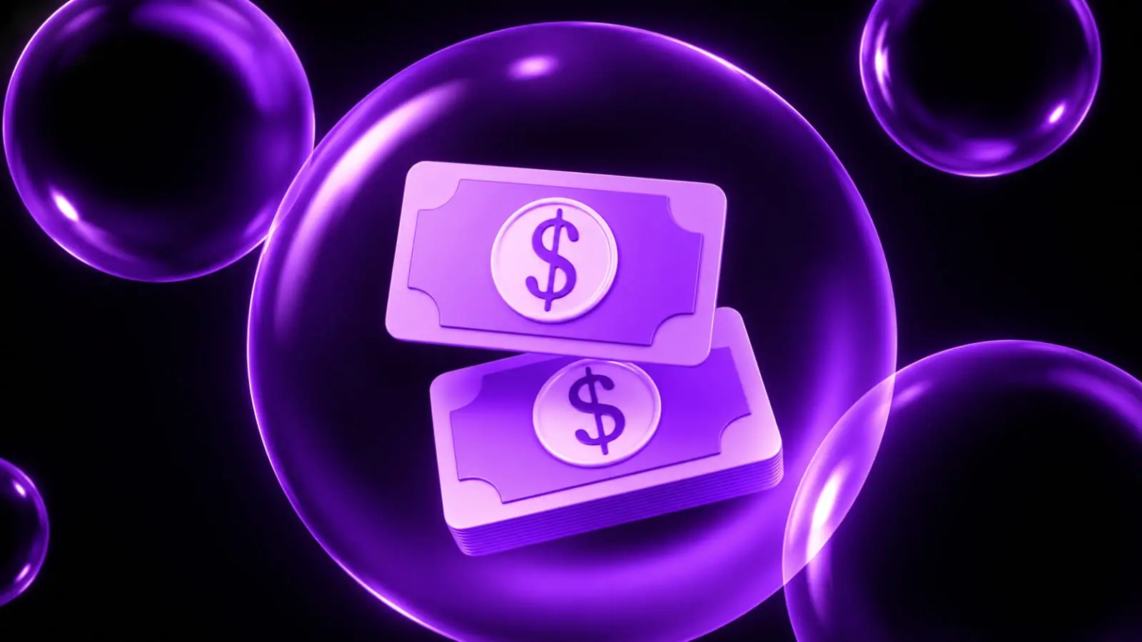 purple 3D dollar bills inside glossy bubble orbs on black background monetisation Indian creators 2026