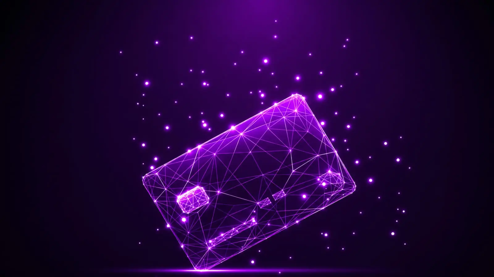purple neon wireframe credit card with glowing nodes and sparkles on dark background Indian creators 2026