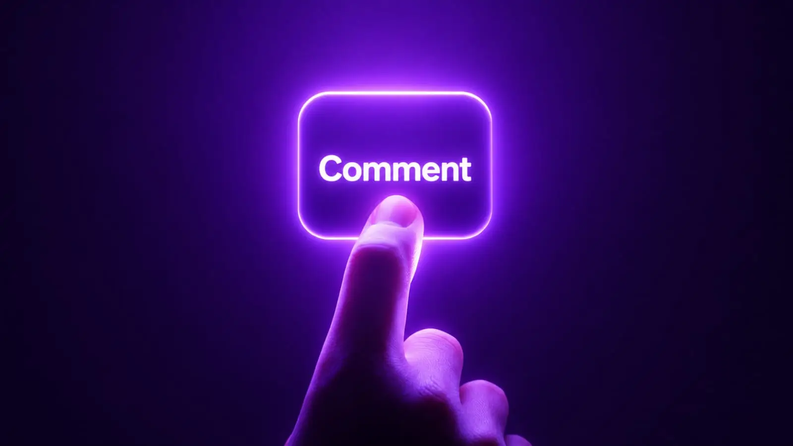 purple neon glowing comment button being tapped by finger on dark background Indian creators 2026