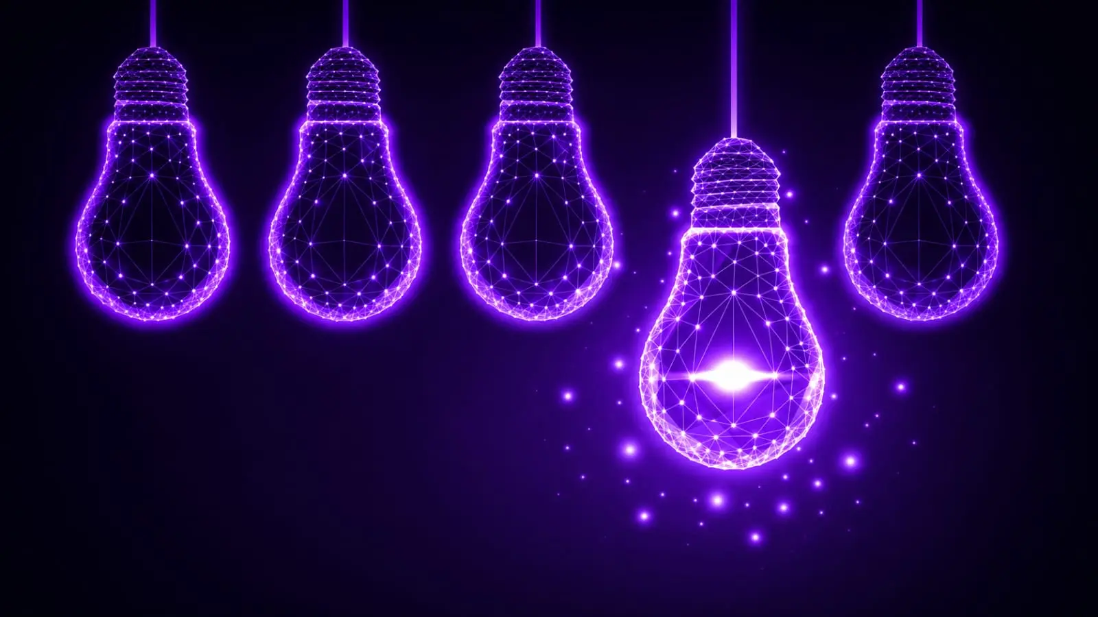 glowing purple geometric lightbulbs representing lighting tips for Indian creators to stop videos looking cheap 2026