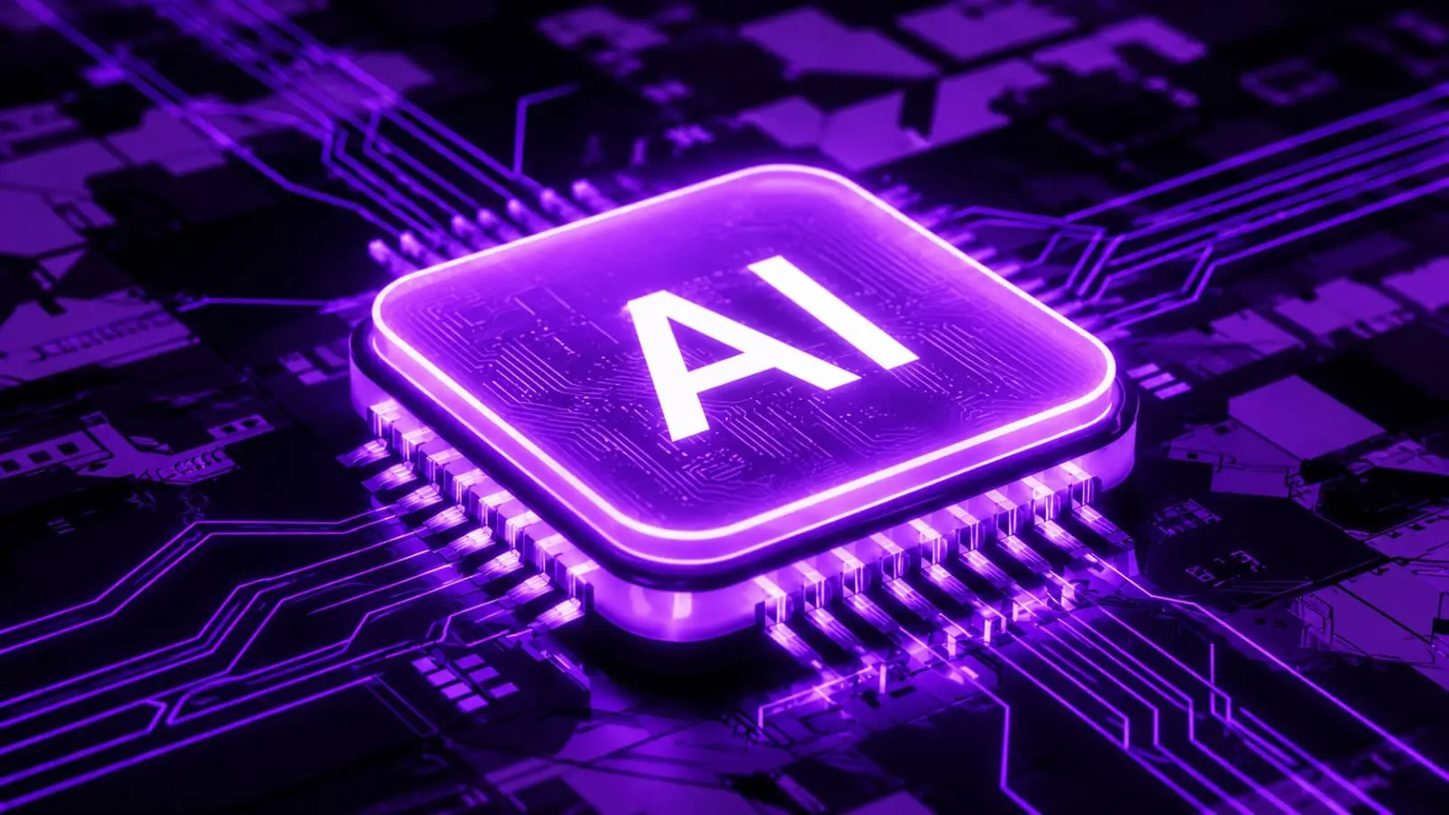 glowing purple AI chip on circuit board representing Claude AI capabilities for Indian content creators 2026