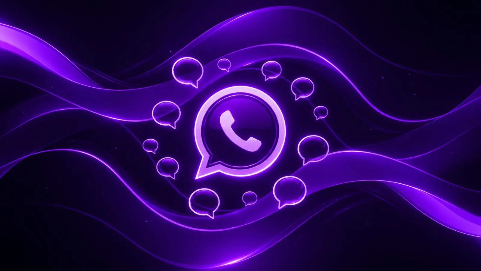 purple neon glowing messaging app logo with chat bubbles and flowing wave lines on dark background Indian creators 2026
