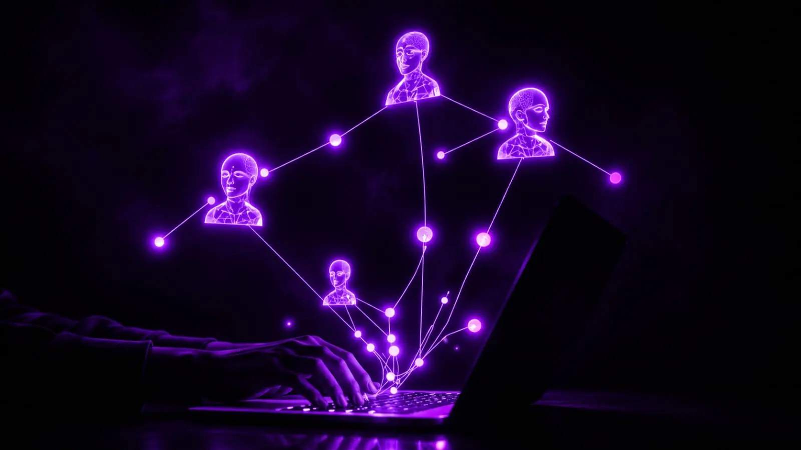 Hands typing on laptop with holographic creator network representing Indian YouTubers fixing demonetisation issues